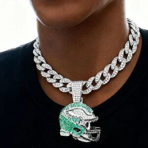 Iced Out Football Helmet Cuban Link Chain